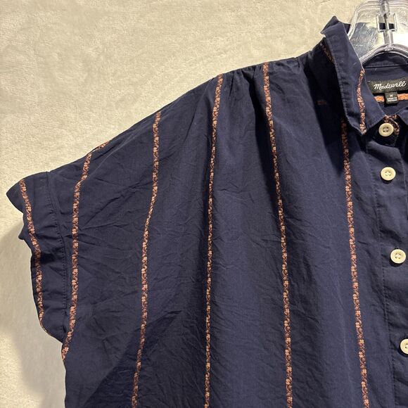 Madewell Hilltop Shirt Jacquard Stripe Button Front Collared Women's Size Medium - Picture 2 of 13